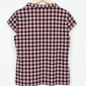 Ann Taylor Mock Neck Cap Sleeve Plaid Top (Black, Red & White)
